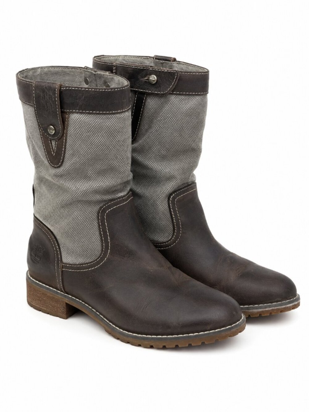 Timberland Womens Waterproof Leather Canvas Pull On Boots US 10 Brown Gray